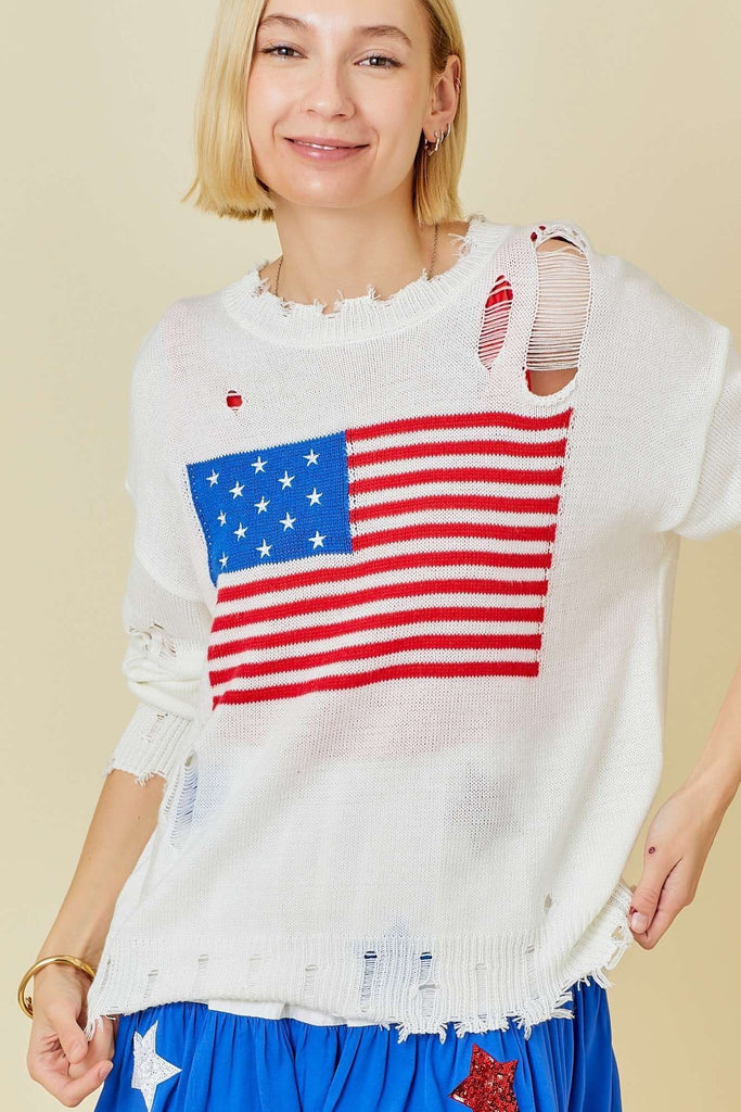 4th Of July Distress Sweater