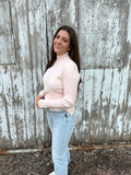 Soft Pink Ribbed Mock Neck Sweater