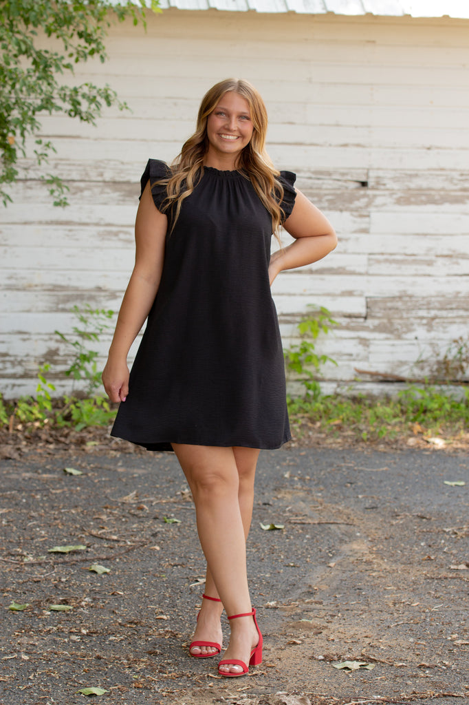 Hayden Ruffle Sleeve Dress, Black