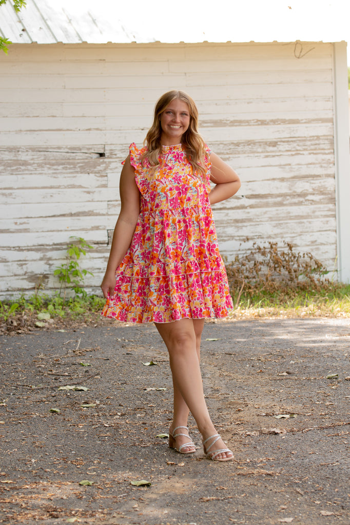 Sweet & Sunny Floral Print Dress, Magenta