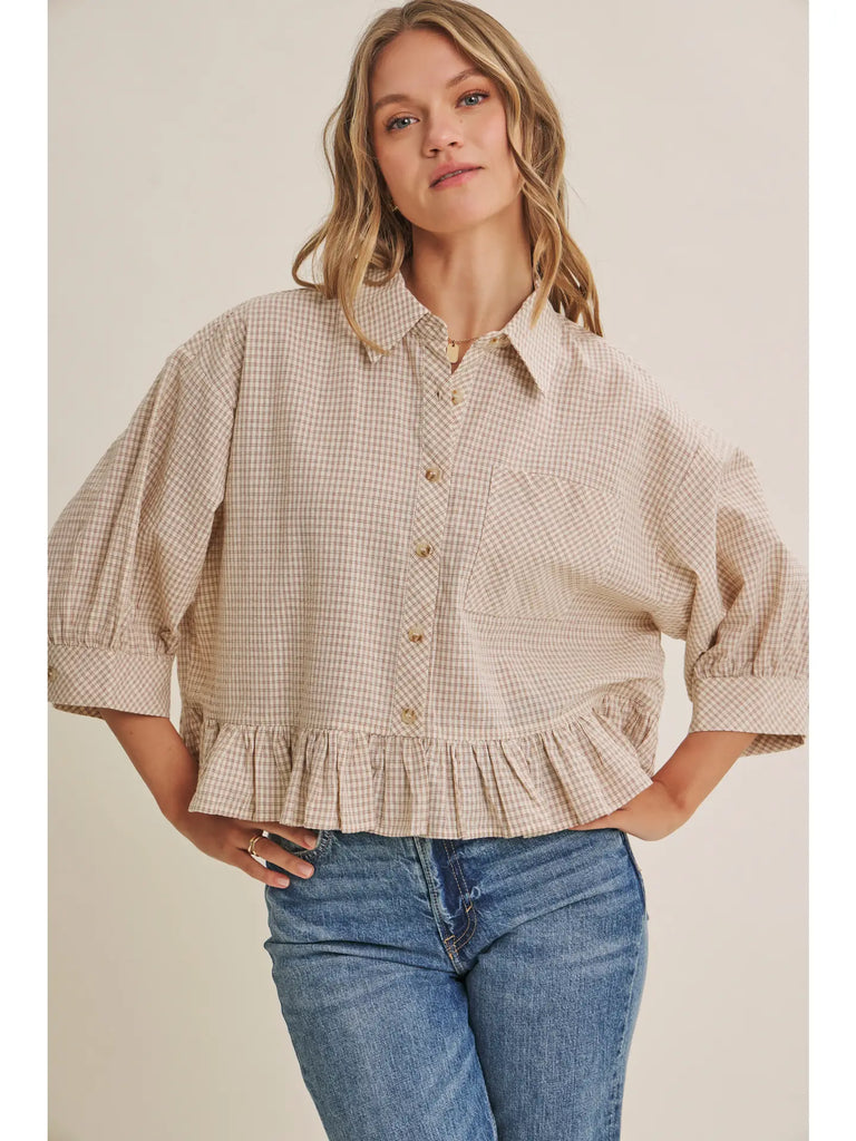 Market Morning Check Ruffle Blouse