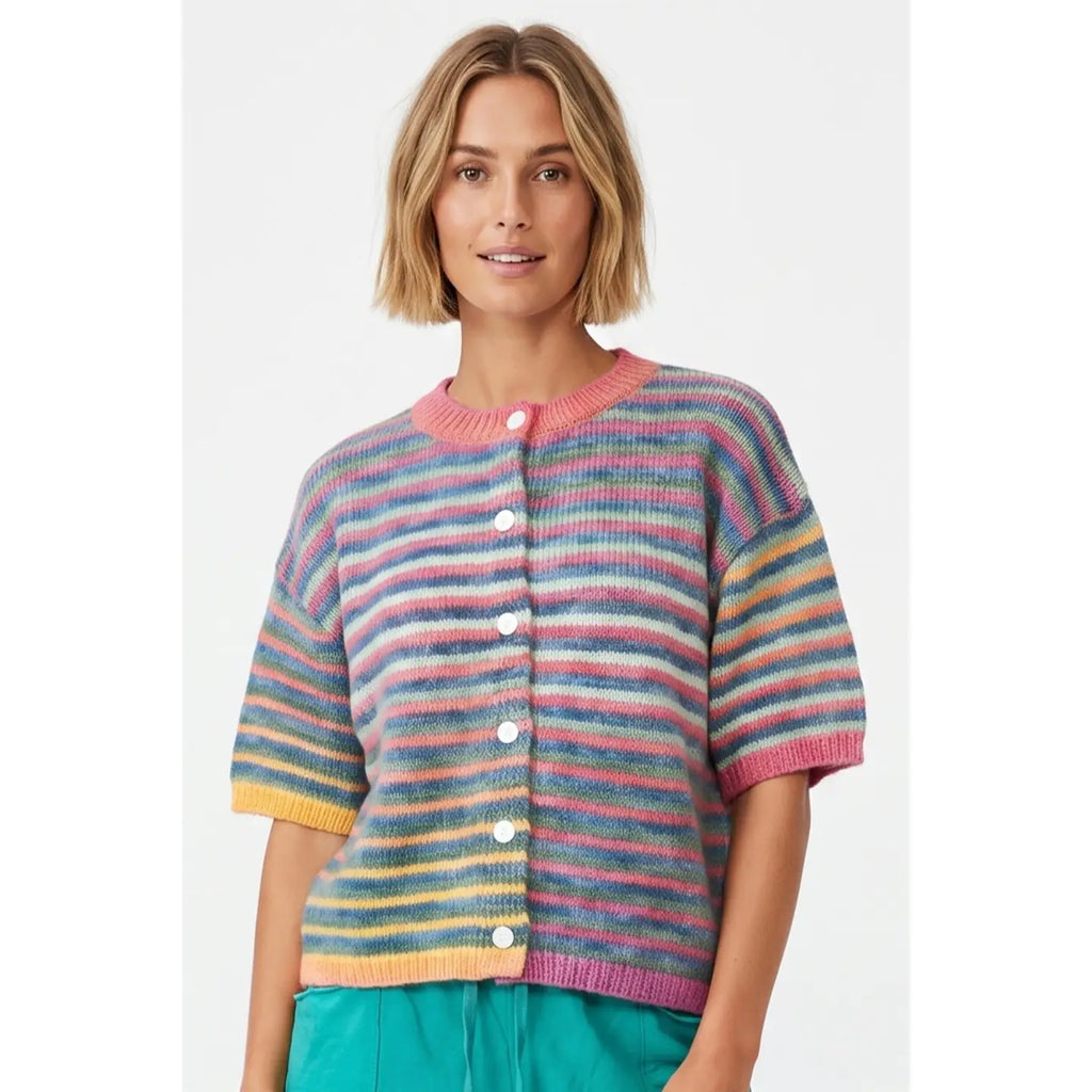 Color Me Cozy Striped Short Sleeve Cardigan
