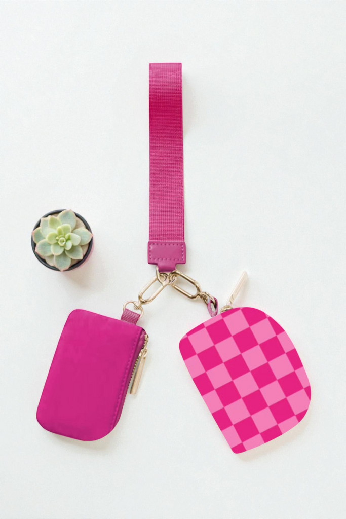 Pink Checkered Wristlet Duo