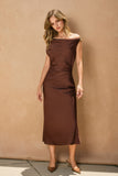 Brown Satin Midi Dress