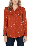 Flap Pocket Button Front Blouse