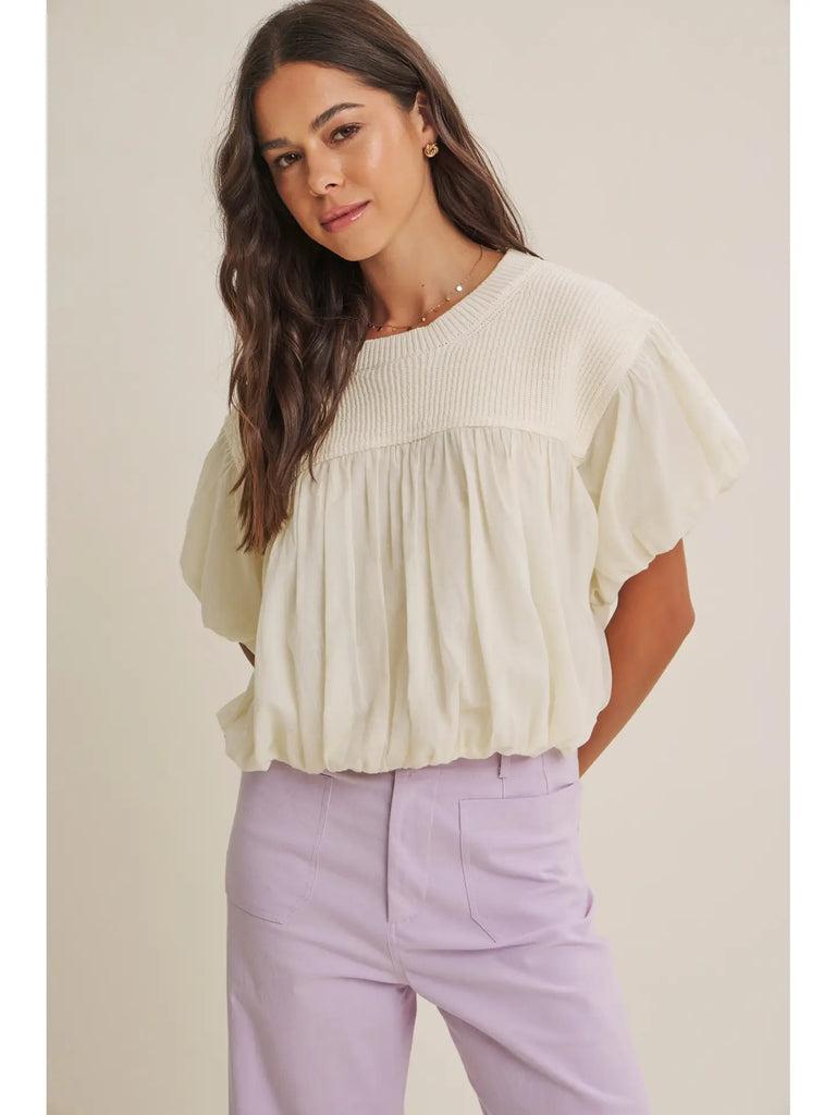 Soft Sunlight Mixed Media Bubble Blouse