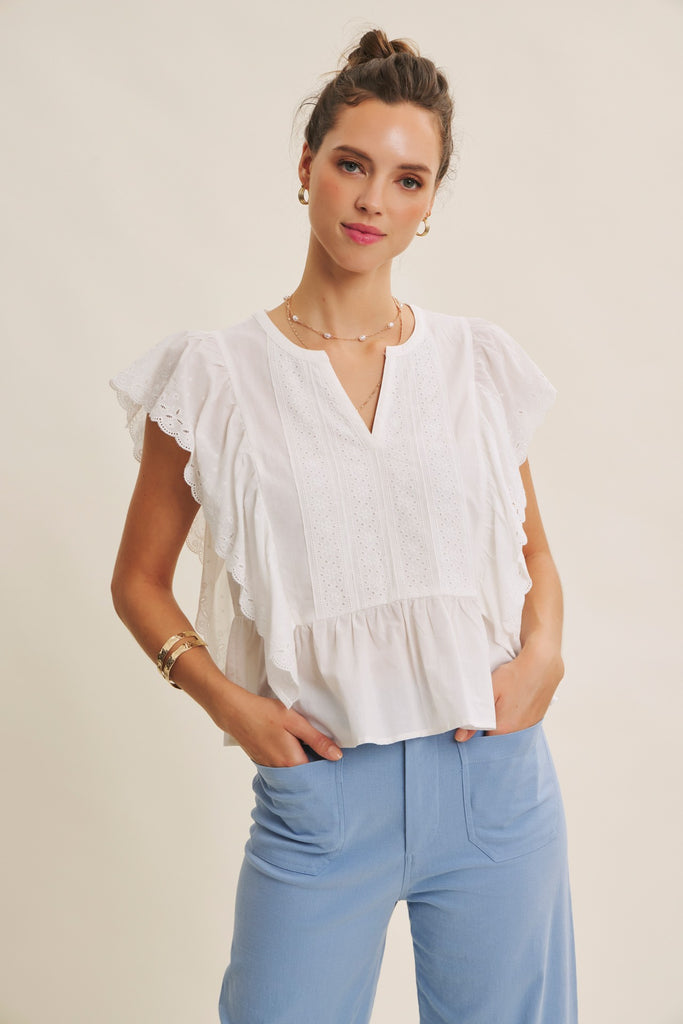 Flutter Eyelet Peplum Top