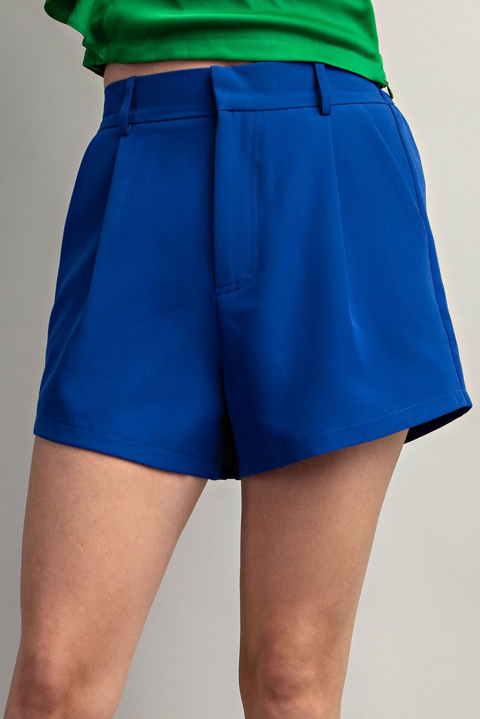 Pleated High Rise Shorts-Royal