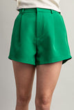 Pleated High Rise Shorts-Kelly Green