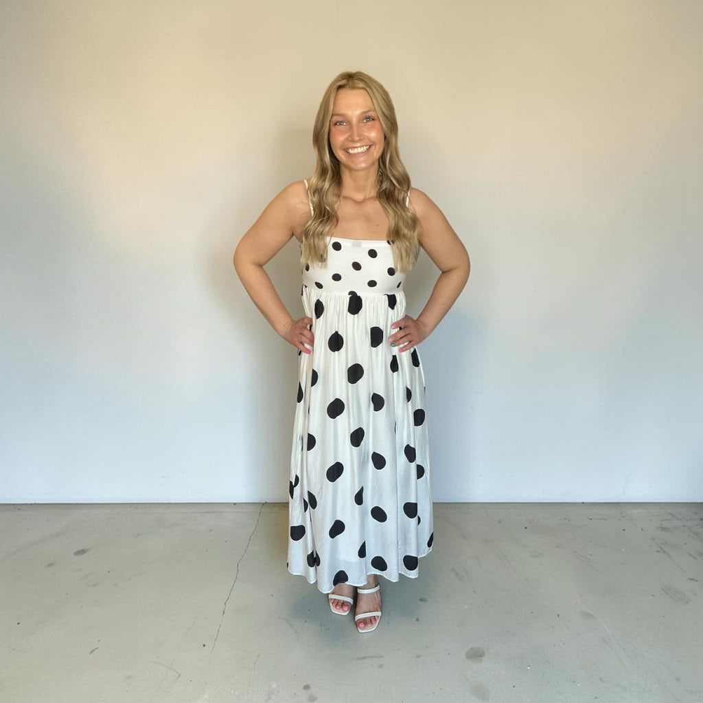 Playful Poise Polka Dot Midi Dress-Black