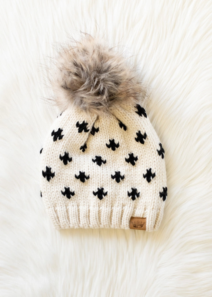 Snowy Fleur Pom Hat