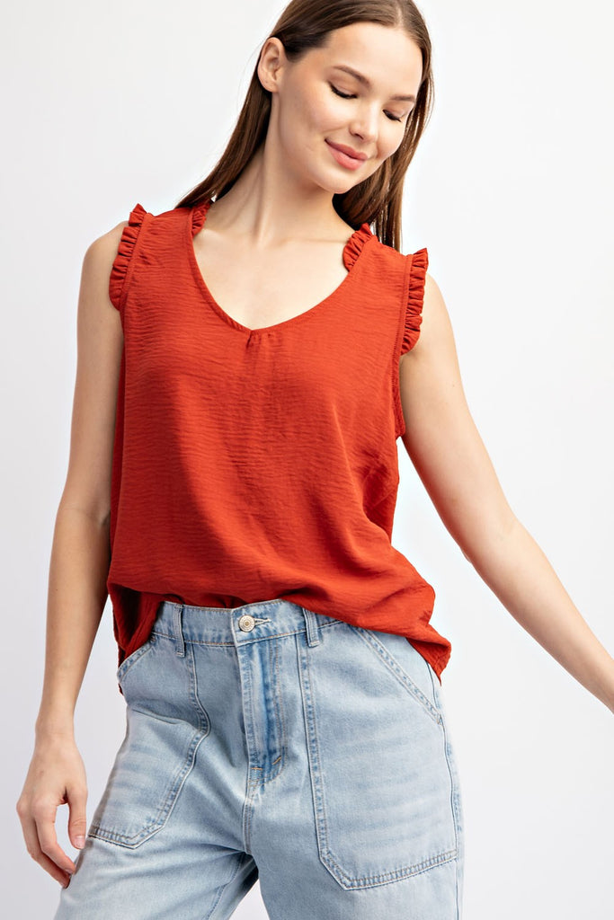 Sleeveless Ruffle Trim Top