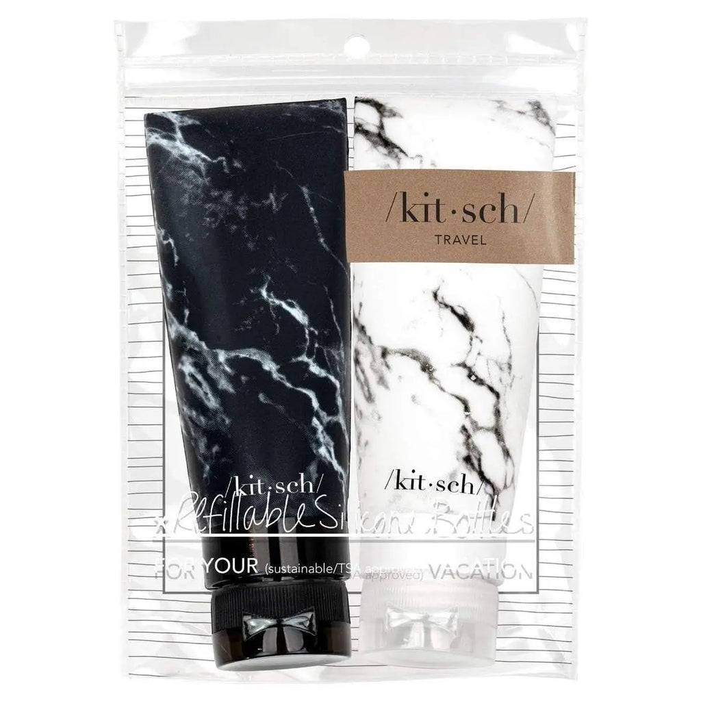 Refillable Silicone Bottle 2PC Set - Black & White Marble