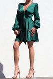 Emerald Satin Skater Dress