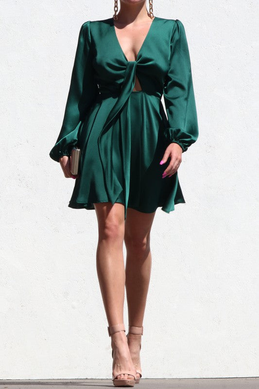 Emerald Satin Skater Dress