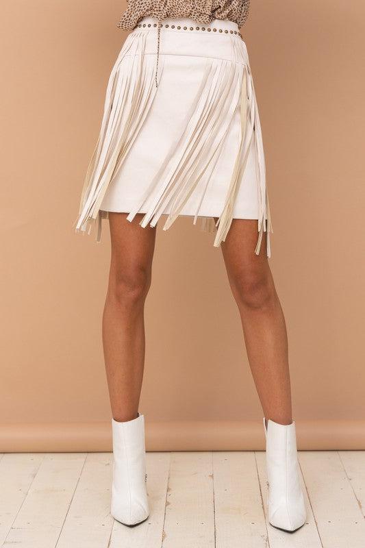 Honkytonk Faux Leather Skirt, White Sand
