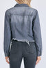 Katy Cropped Distressed Jean Jacket, Grey