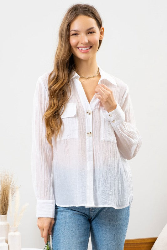 Social Hour Sheer Button Down