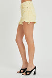 May Flowers Distressed Shorts, Pale Yellow