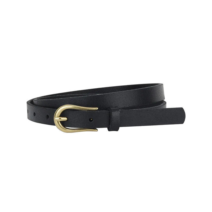 Skinny Leather Belt W/ Equestrian Buckle