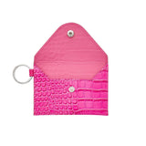 Pink Topaz Croc-Embossed-Mini Envelope Wallet